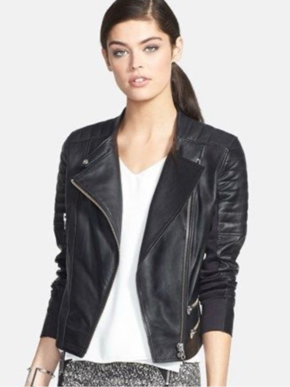 Trouvé Black Quilted Leather Moto Biker Goth Indie Grunge Jacket Sz M